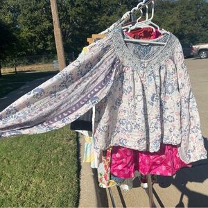 Lucky Brand Floral Blouse - Gray and Blue